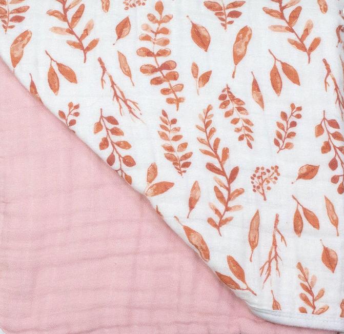 Bebe Au Lait Muslin Burp Cloths Pink Leaves & Cotton Candy