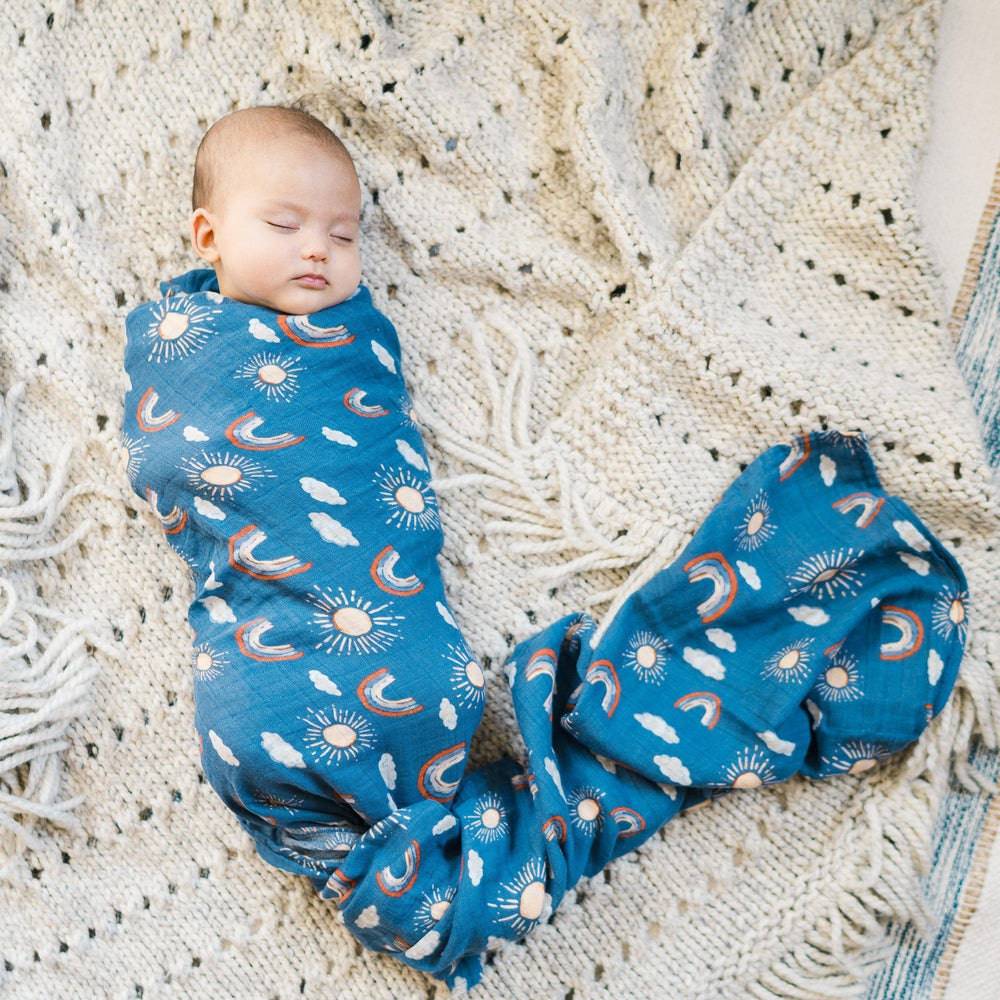 Muslin Swaddle Blanket Set Premium Cotton Narwhal Hello Sunshine Bebe au Lait