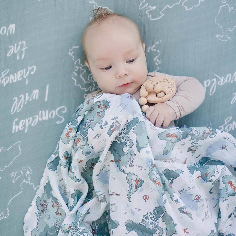 Bebe AU Lait World Map Someday Luxury Muslin Swaddle Blanket Set Bamboo Blend Swaddle Blankets